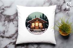 Winter Snow Cabin Ornament Night Scene Sublimation SVG PNG Product Image 3