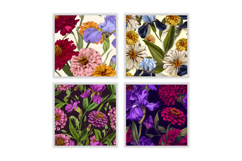 Iris &amp; Zinnia Flower Digital Paper | Flower Pattern Product Image 2
