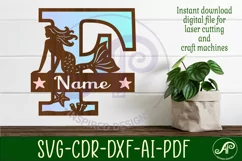 Mermaid Capital Monogram Letter name sign F SVG Product Image 2