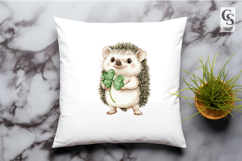 Cute Hedgehog Lucky Clover Clipart Sublimation PNG Product Image 2
