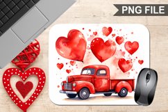 Red truck with hearts Valentine&#039;s Day Mouse Pad PNG Design Product Image 1