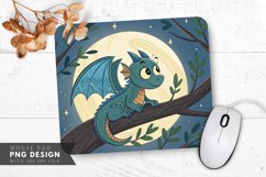 Moonlit Dragon Resting on a Branch Mouse Pad PNG Design Product Image 1
