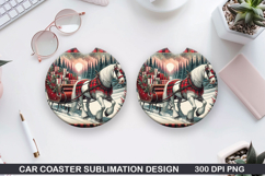 White horse Car Coaster Sublimation| Christmas Coaster PNG Product Image 1