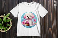 Cute White Puppy Flower Clipart Sublimation PNG Product Image 2