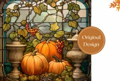 Vintage Pumpkins Tumbler Wrap, Stained Glass Pumpkins Design Product Image 2