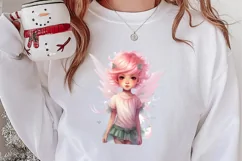 Pink Christmas Fairy Clipart Sublimation, Fairy Christmas Product Image 2