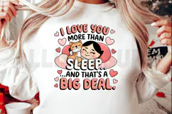 Cute Girl Hugging Cat I Love You More Than Sleep Design Product Image 2
