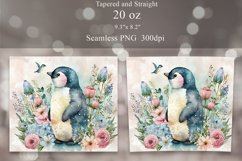 Watercolor Penguin and Flower Tumbler Sublimation Wrap Product Image 2