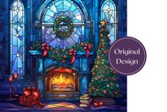 Stained Glass Christmas Fireplace Tumbler Wrap Design Product Image 2