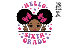 Hello Sixth Grade Girl SVG PNG Glitter Afro Girl Design Product Image 2