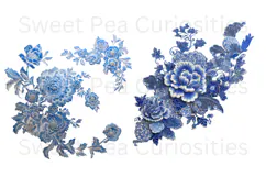 Blue Toile, Ephemera, PNG, Clipart, Junk Journal, flowers Product Image 2