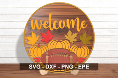 Fall Welcome Sign SVG Round | Pumpkin Leaf Autumn Door Decor Product Image 1
