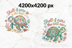Shell-f Care Turtle PNG, Faux Embroidery Coastal Sublimation Product Image 2