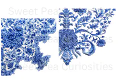 Blue Toile, Ephemera, PNG, Clipart, Junk Journal, flowers Product Image 2