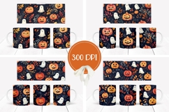 Cartoon Halloween Ghosts Mug Designs, Fall Pumpkins Mug PNG Product Image 2