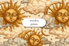 Vintage Celestial Sun Moon Engraving Seamless Pattern Product Image 1