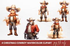 Christmas Cowboy Watercolor Clipart Sublimation Product Image 1