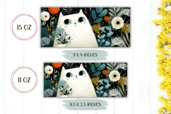 Cartoon Cat Mug Wrap, Floral Mug, White Cat With Flowers Product Image 2