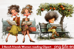 Bench friends Women reading Clipart Product Image 1