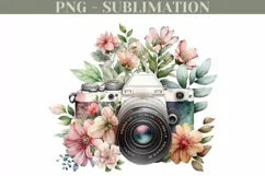 Floral Photo Camera With Pink Flowers Vintage Design Png Product Image 1