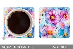 Flowers Square Coaster Sublimation. Flowers Coaster Design Product Image 1