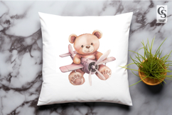 Vintage Teddy Bear Airplane Clipart Sublimation PNG Product Image 2
