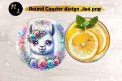 Lama stained glass round coaster,Lama coaster png Product Image 1