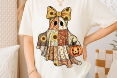 Boho Patchwork Ghost Png, Preppy Cute Halloween Ghost Png. Product Image 2