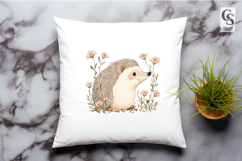 Cute Watercolor Hedgehog Floral Clipart Sublimation PNG Product Image 2