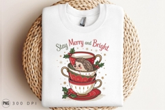 Hedgehog In Teacups Stay Merry And Bright Sublimation PNG Product Image 3