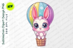 Cute Pink Bunny In Hot Air Balloon Clipart Product Image 1