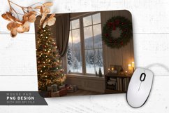 Cozy Holiday Living Room Snowy Forest View Mouse Pad PNG Product Image 1