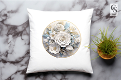 White Rose Floral Round Frame Clipart Sublimation PNG Product Image 3