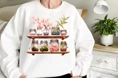 Flower Mason Jar Clipart, Watercolor Mason Jar Sublimation Product Image 1