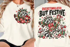 Overstimulated Christmas Front Back PNG, Festive Raccoon Che Product Image 2