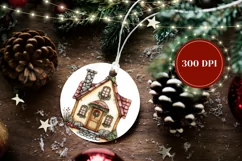 Watercolor Christmas Round Ornament, Winter Ornament Print Product Image 2