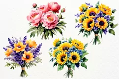 Watercolor PNG sunflower, lavender and peonies bouquets Product Image 3