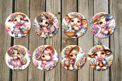 Easter horse &amp; cow | 8 spring Round Earring Sublimation Product Image 2