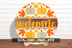 Fall Welcome Sign SVG Round | Pumpkin Leaf Autumn Door Decor Product Image 2