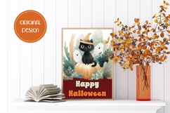 Watercolor Halloween Greeting Card, Halloween Cat Wall Art Product Image 2