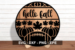 Hello Fall Round Sign SVG | Pumpkin Door Hanger Product Image 3