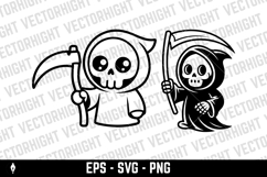 A black and white cartoon character of the Grim Reaper Product Image 2