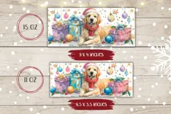 Watercolor Christmas Dog Mug Wrap, Christmas Mug Wrap Design Product Image 2