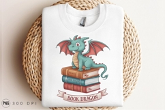 Cute Book Dragon On Stack Of Books Sublimation PNG Product Image 3