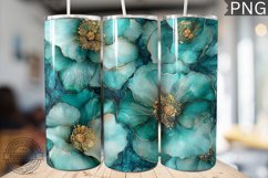 Teal Alcohol Ink Flower Tumbler Wrap -High Quality 300 Dpi Product Image 1