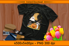 Cute Christmas Ghost Cat and Pumpkin Moon PNG Product Image 2