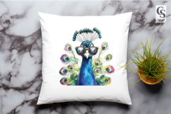 Watercolor Peacock with Sunglasses Clipart PNG Product Image 2