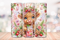 Summer Fruits Highland Cow 20 OZ Skinny Tumbler Wrap Png. Product Image 2