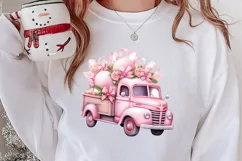Pink Christmas Car clipart Sublimation, Christmas clipart Product Image 2