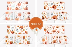 Cartoon Halloween Ghosts Mug, Fall Pumpkins Mug Template Product Image 2